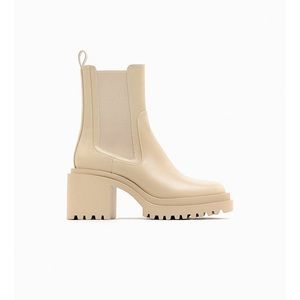 Cream heeled lug boots